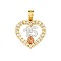 14K Yellow White Rose Gold CZ 15 Years Pendant