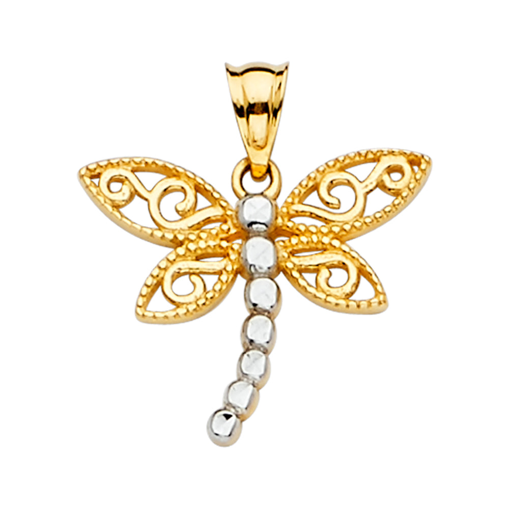 14K Two Tone Goldone Dragon Fly Pendant