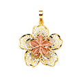 14K Yellow White Rose Gold Filigree Flower Pendant