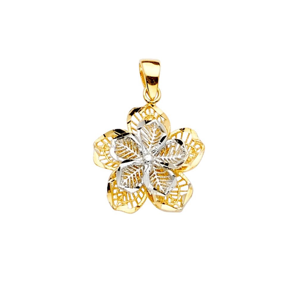 14K Two Tone Gold Filigree Flower Pendant