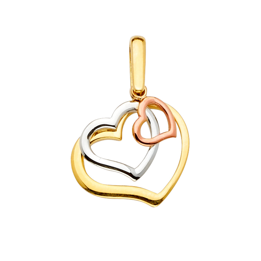 14K Yellow White Rose Gold 3 Hearts Pendant