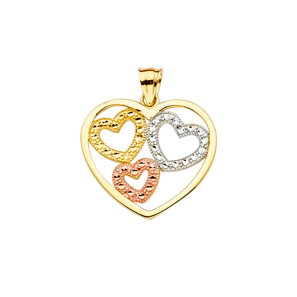 14K Yellow White Rose Goldolor Heart Pendant