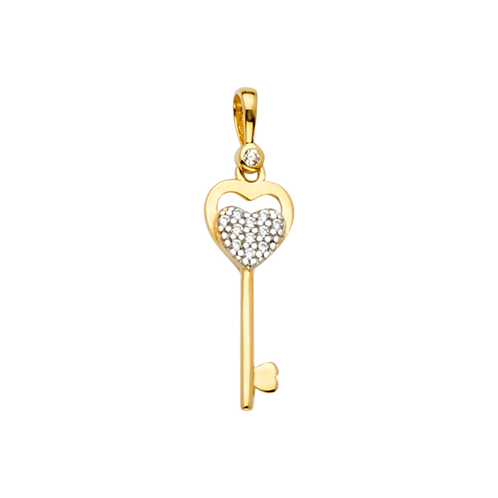 14K Yellow Gold CZ Key Pendant