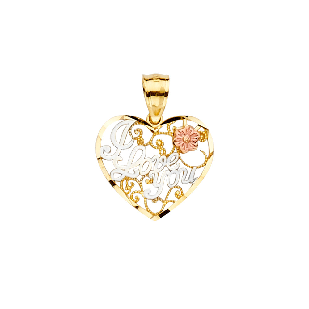 14K Yellow White Rose Gold I Love You Pendant