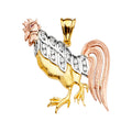 14K Yellow White Rose Goldolor CZ Rooster Pendant