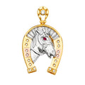 14K Yellow White Rose Goldolor CZ Horse Shoe Pendant
