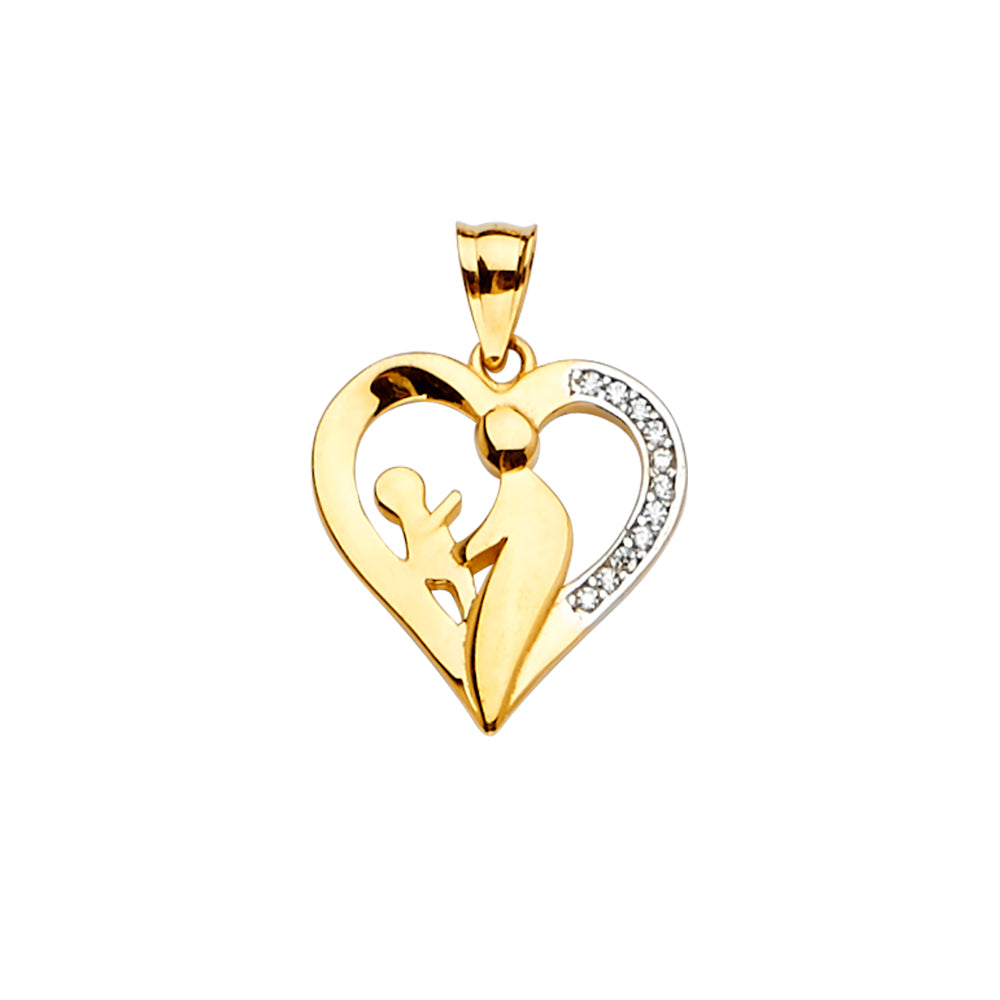 14K Yellow Gold Mom & Child CZ Pendant