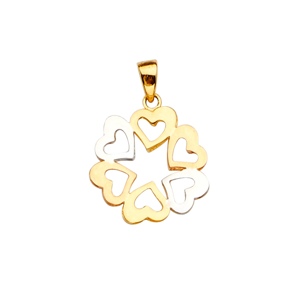 14K Yellow White Rose Gold 6Hearts Pendant