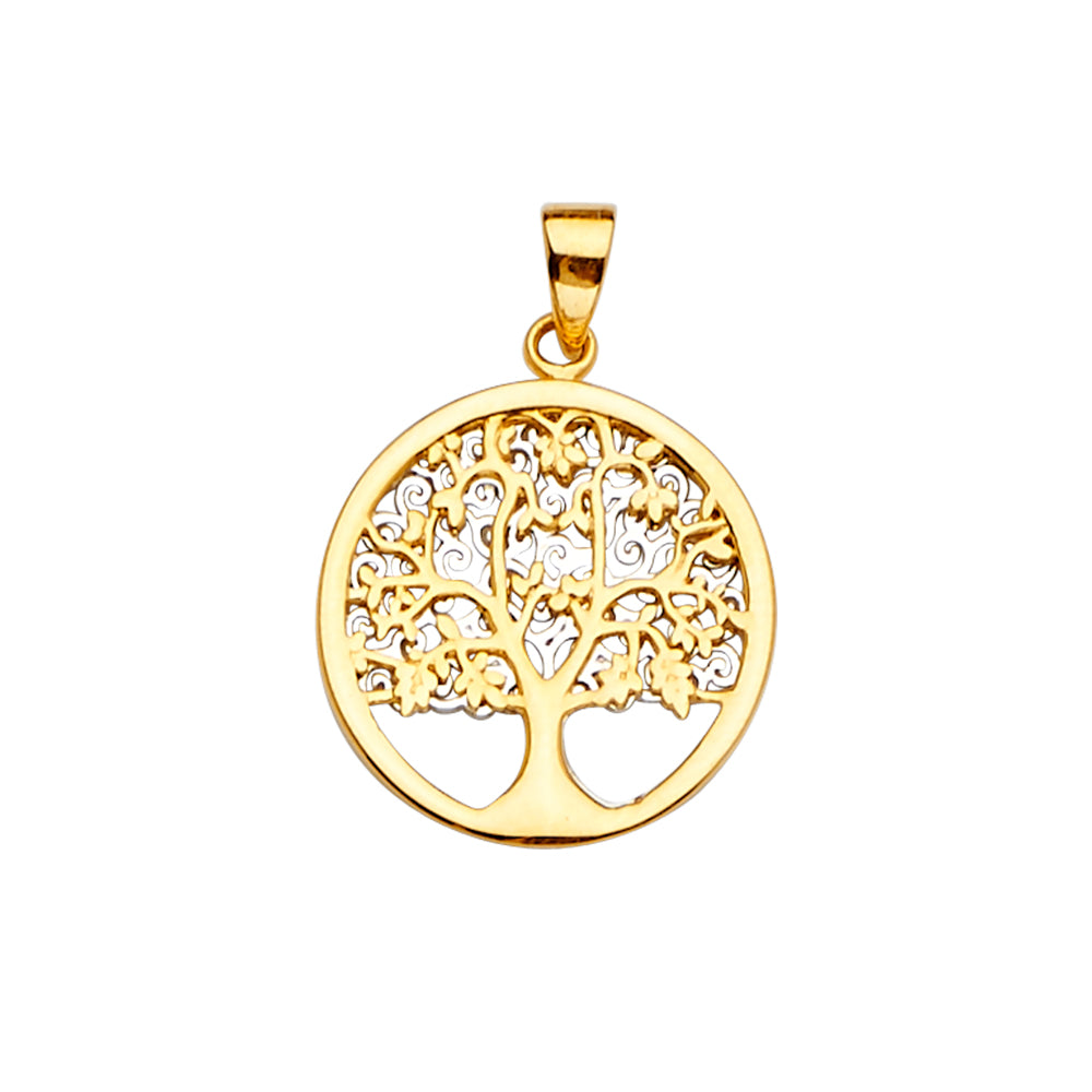 14K Two Tone Gold Family Tree Pendant