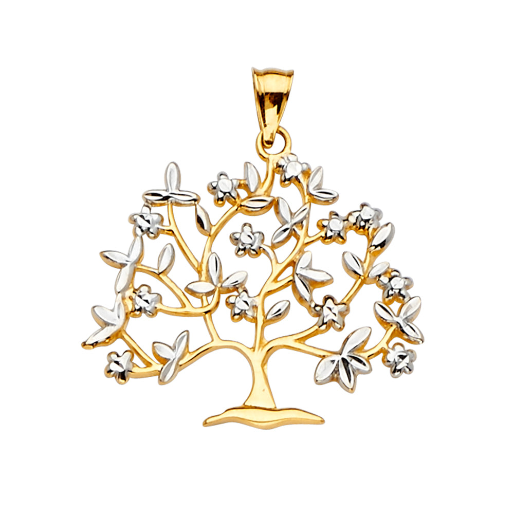 14K Two Tone Goldone Family Tree Pendant