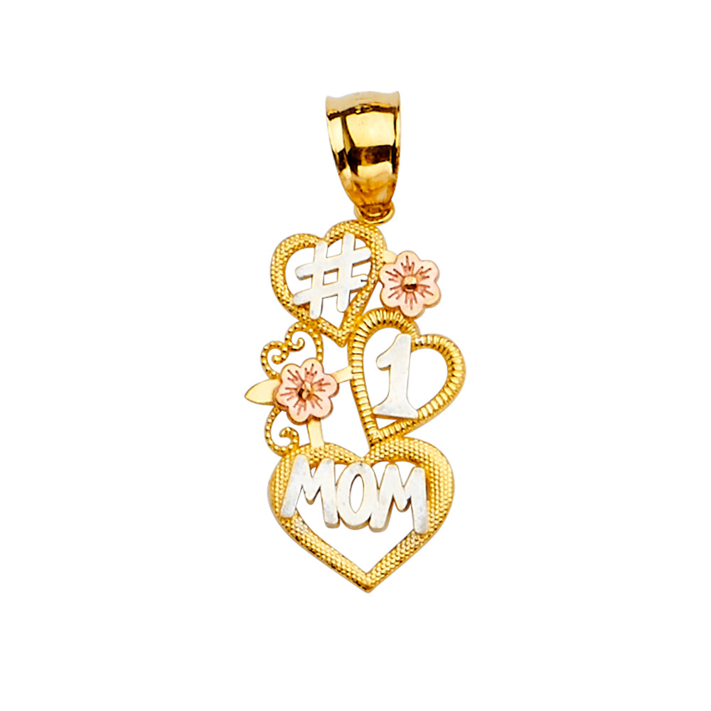 14K Yellow White Rose Gold #1 Mom Pendant