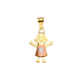 14K Yellow White Rose Goldolor Girl Pendant