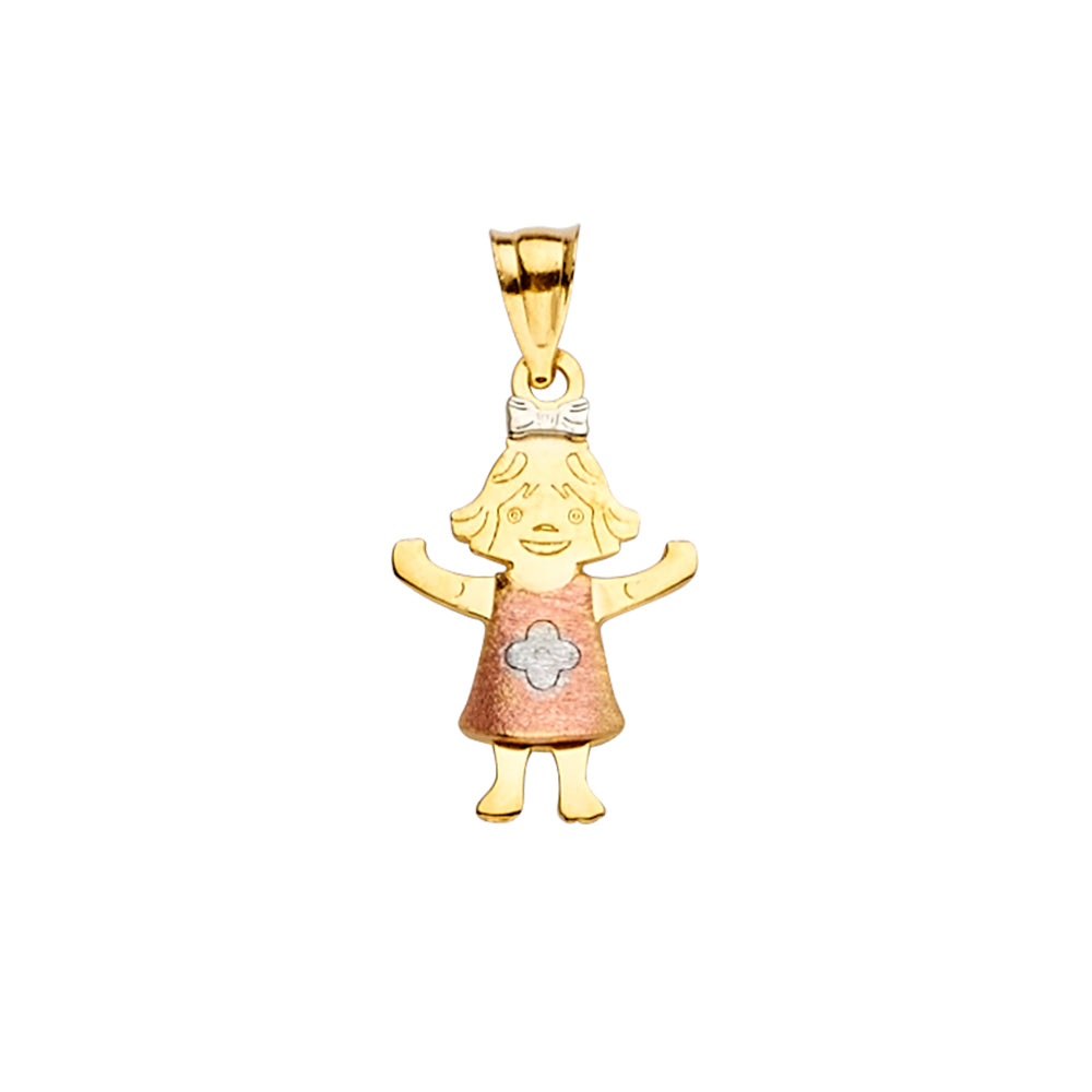 14K Yellow White Rose Goldolor Girl Pendant