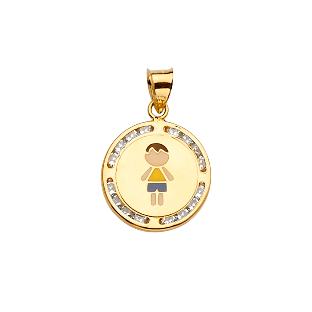 14K Yellow Gold CZ Enamel Boyl Pendant