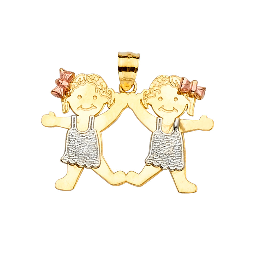 14K Yellow White Rose Gold Girl-Girl Pendant