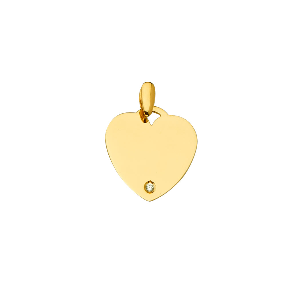 14K Yellow Gold Engravable CZ Heart Pendant
