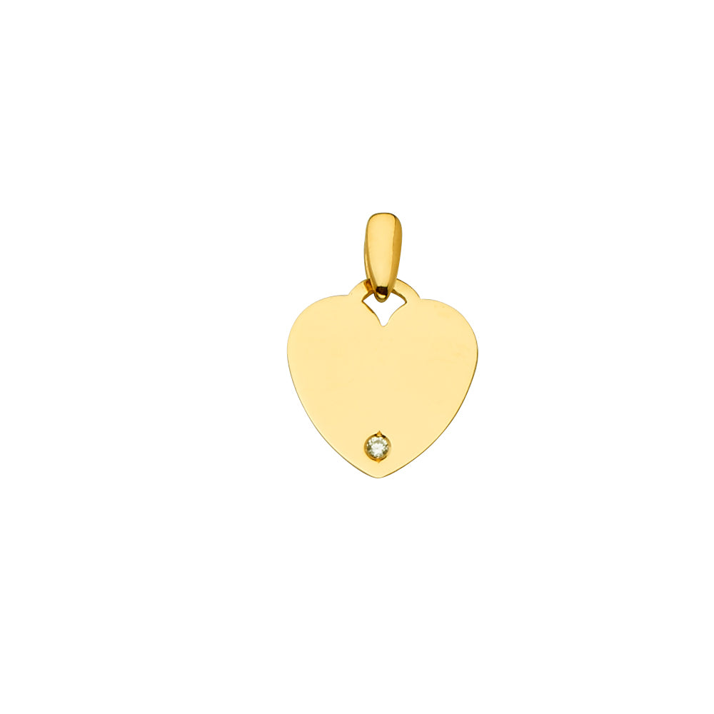 14K Yellow Gold Engravable CZ Heart Pendant