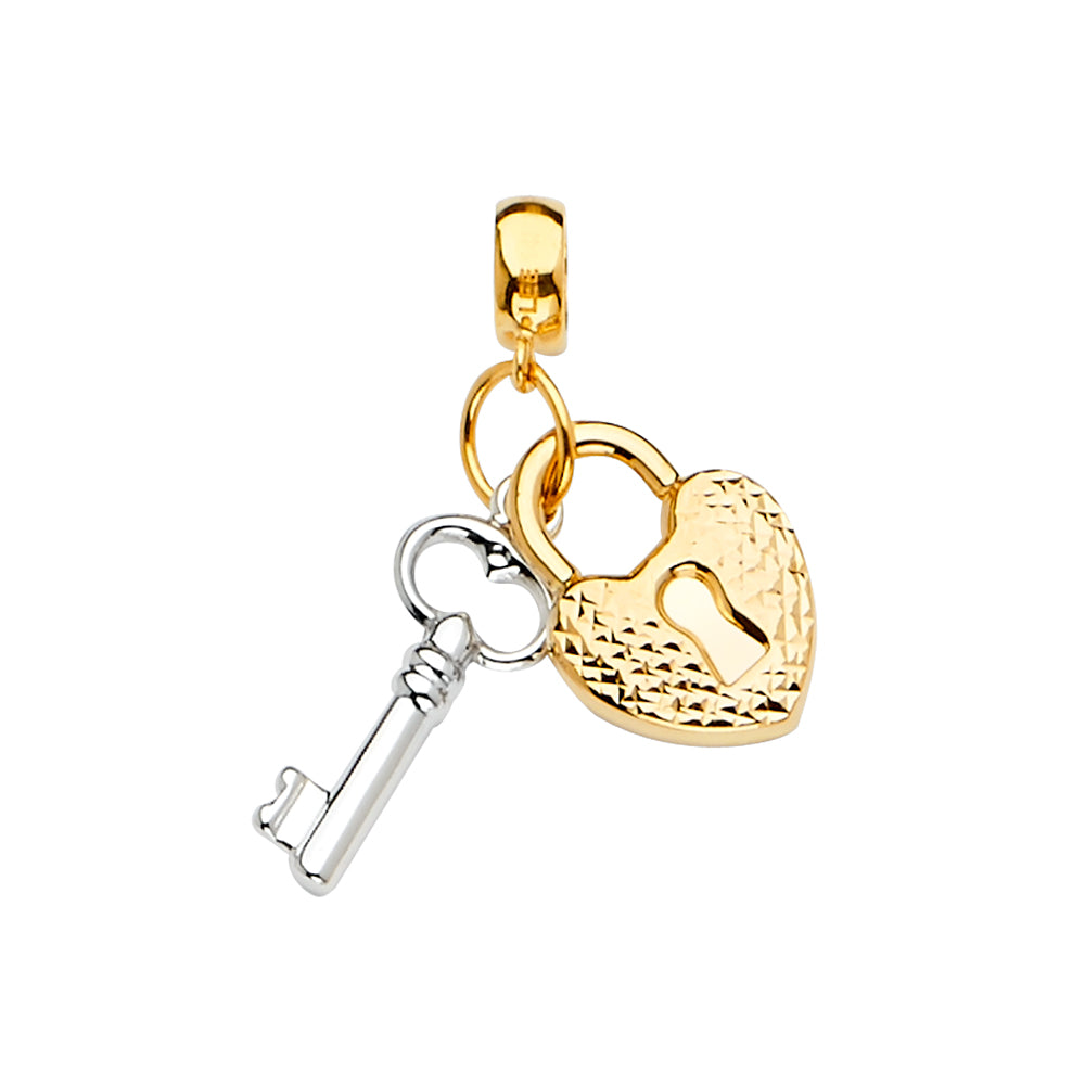 14K Two Tone Gold Key & Lock For Mix & Match Bracelet
