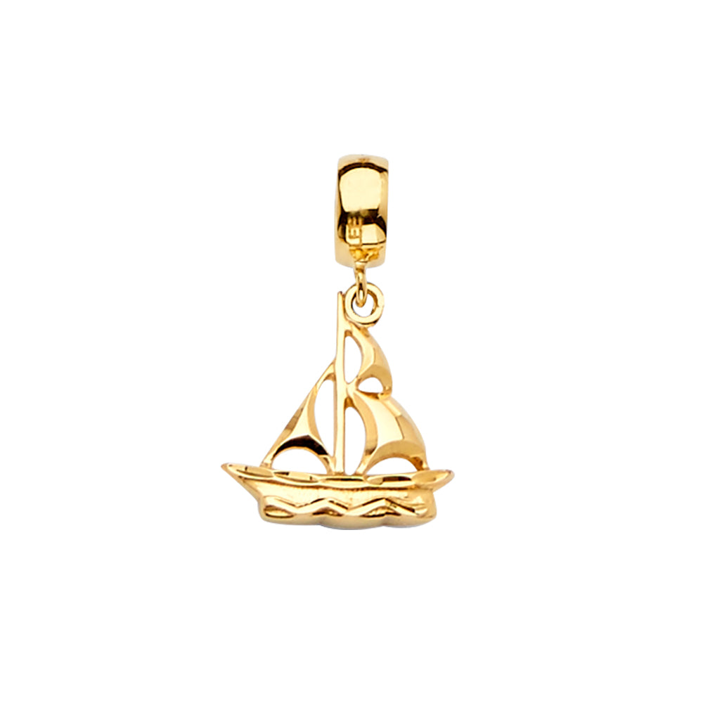14K Yellow Gold Boat Charm For Mix & Match Bracelet