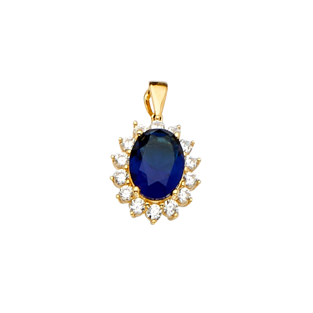 14K Yellow Gold Blue CZ Pendant / Set
