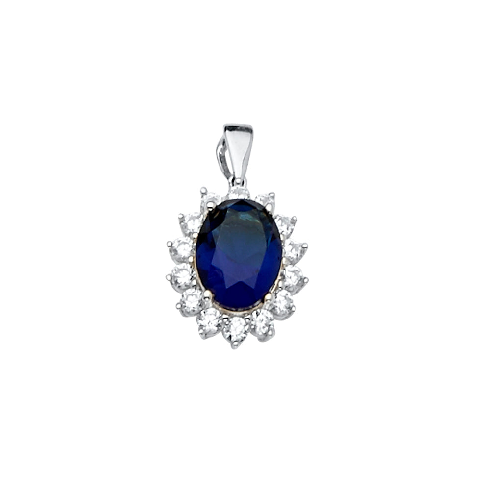 14K White Gold Blue CZ Pendant / Set