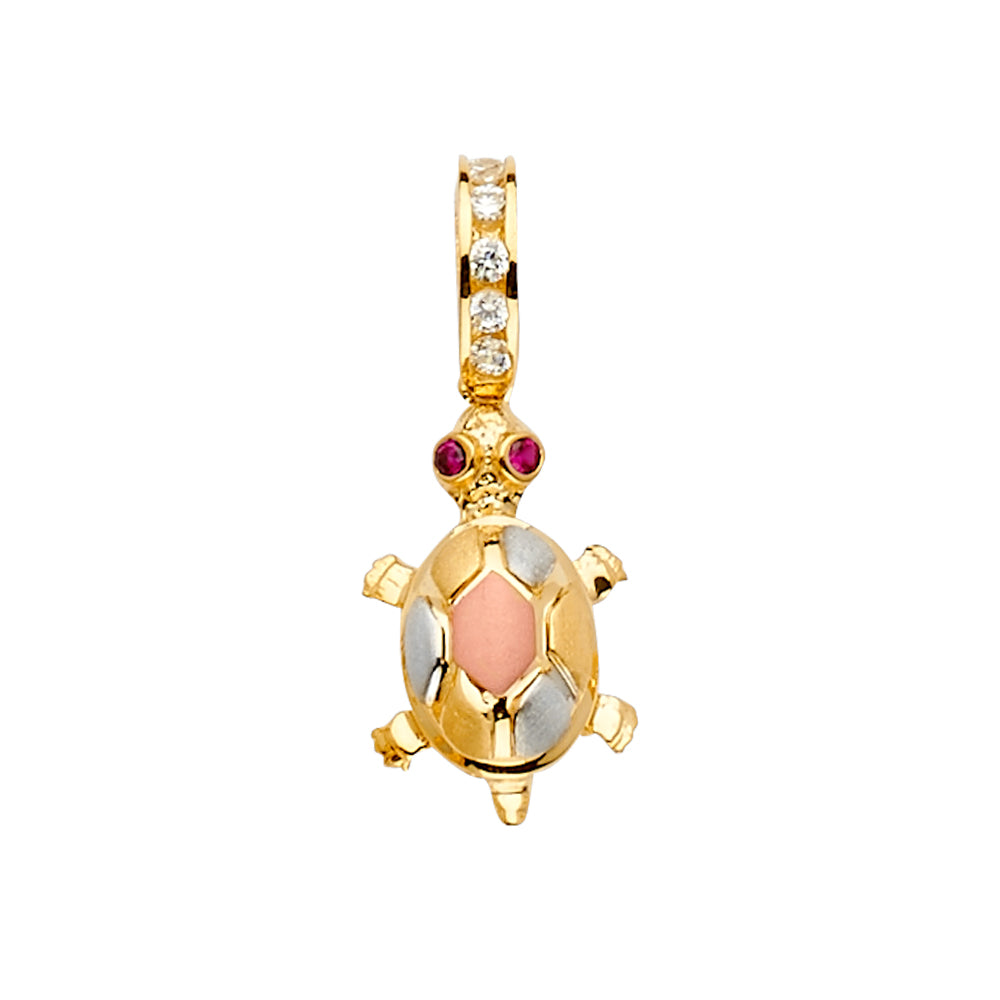 14K Yellow White Rose Goldolor CZ Turtle Pendant / Set