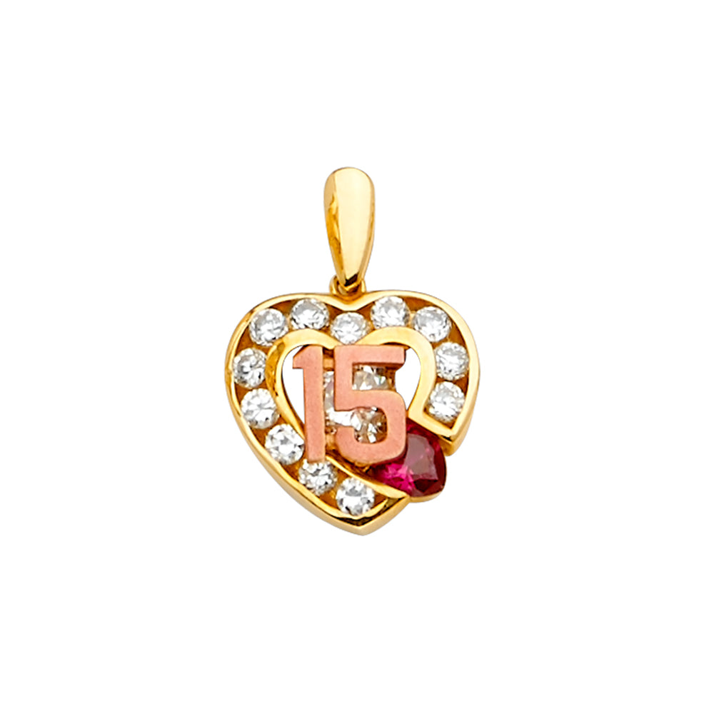 14K Two Tone Goldone CZ 15 Years Pendant / Half Set