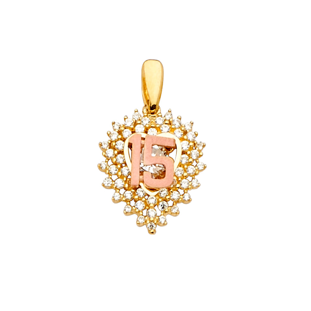 14K Two Tone Goldone CZ 15 Years Pendant / Half Set