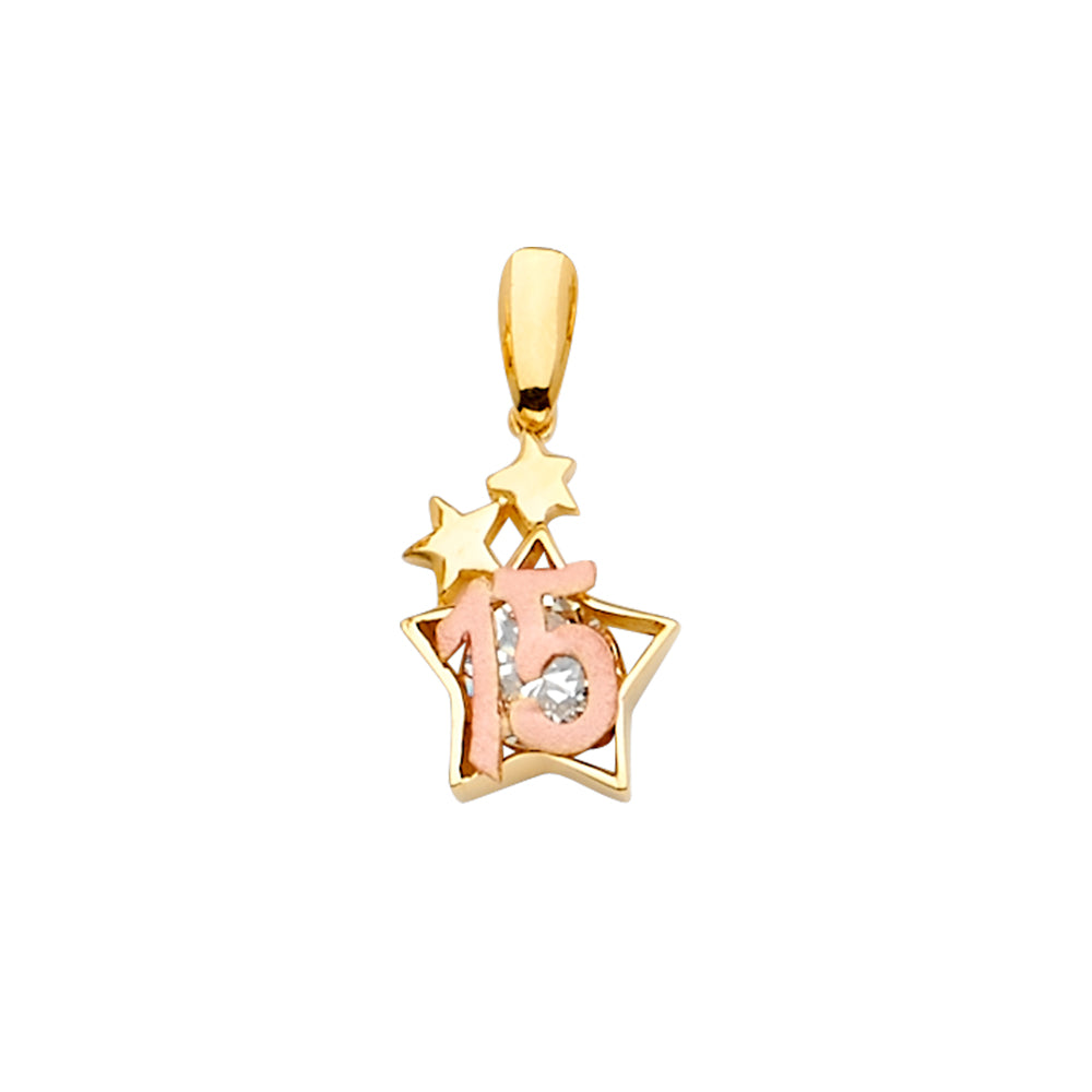 14K Two Tone Goldone CZ 15 Years Pendant / Half Set