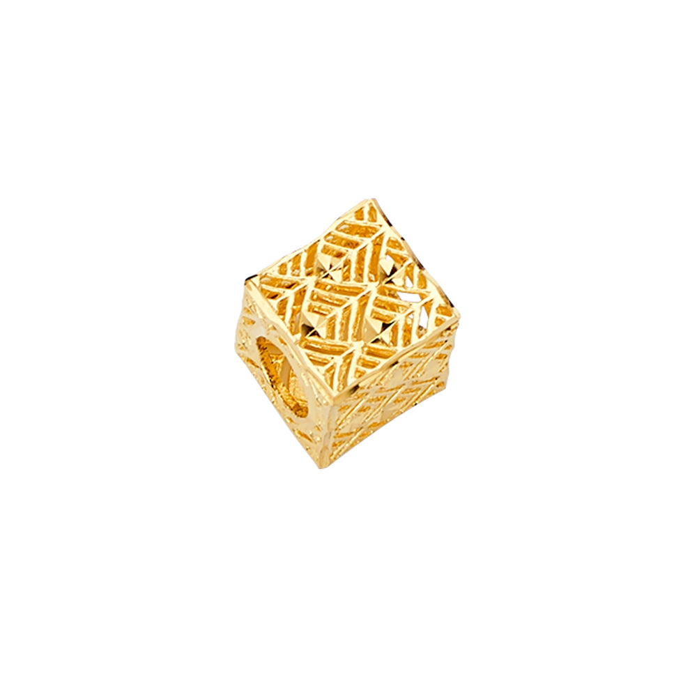14K Yellow Gold Filigree Dice Slider For Mix & Match Bracelet