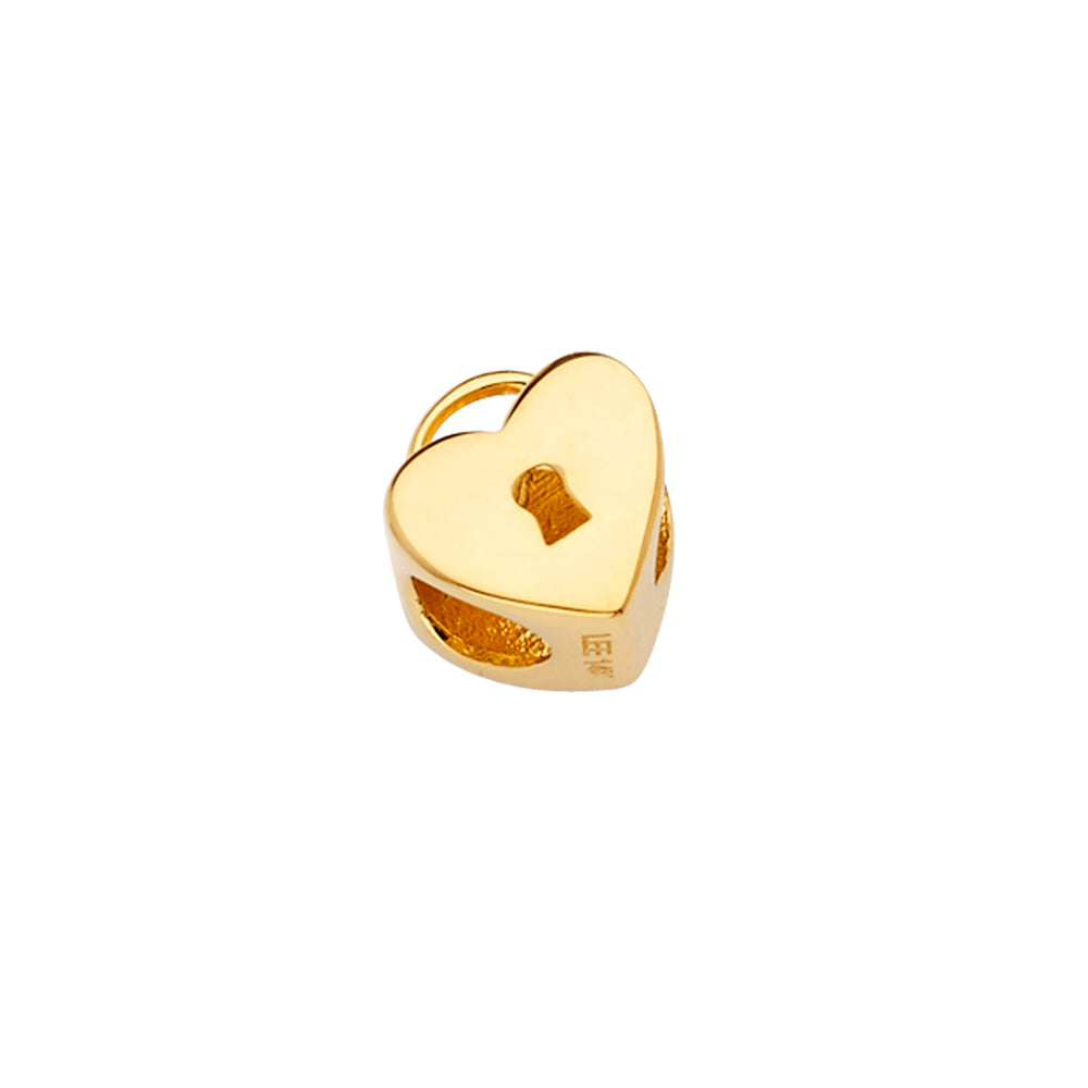 14K Yellow Gold Heart Lock Slider For Mix & Match Bracelet