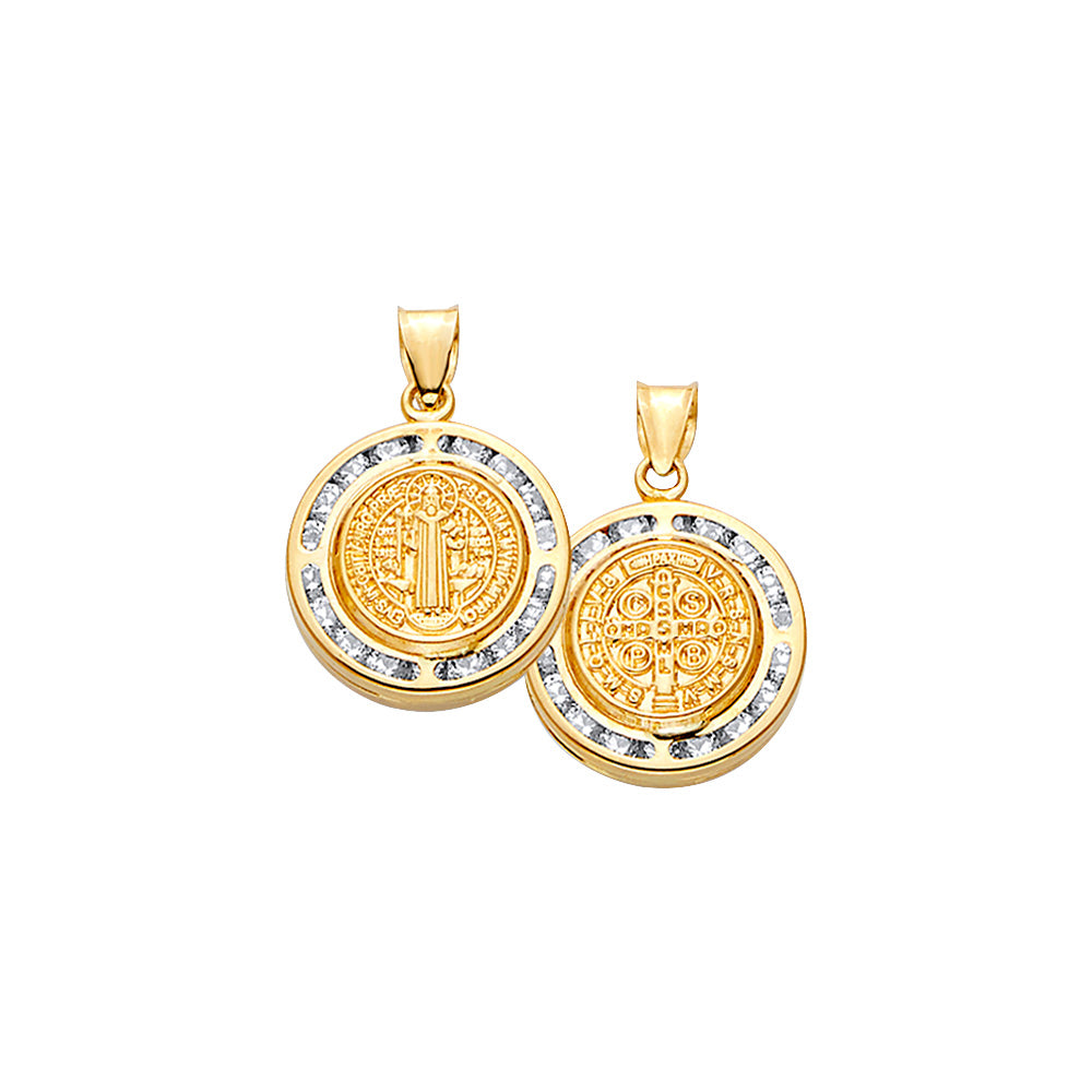 14K Yellow Gold CZ Double Face San Benito Round Medal