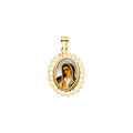 14K Yellow Gold Guadalupe Picture Oval Medal On Mop