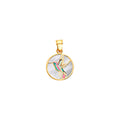 14K Yellow Gold Humming Bird Round Medal On Mop