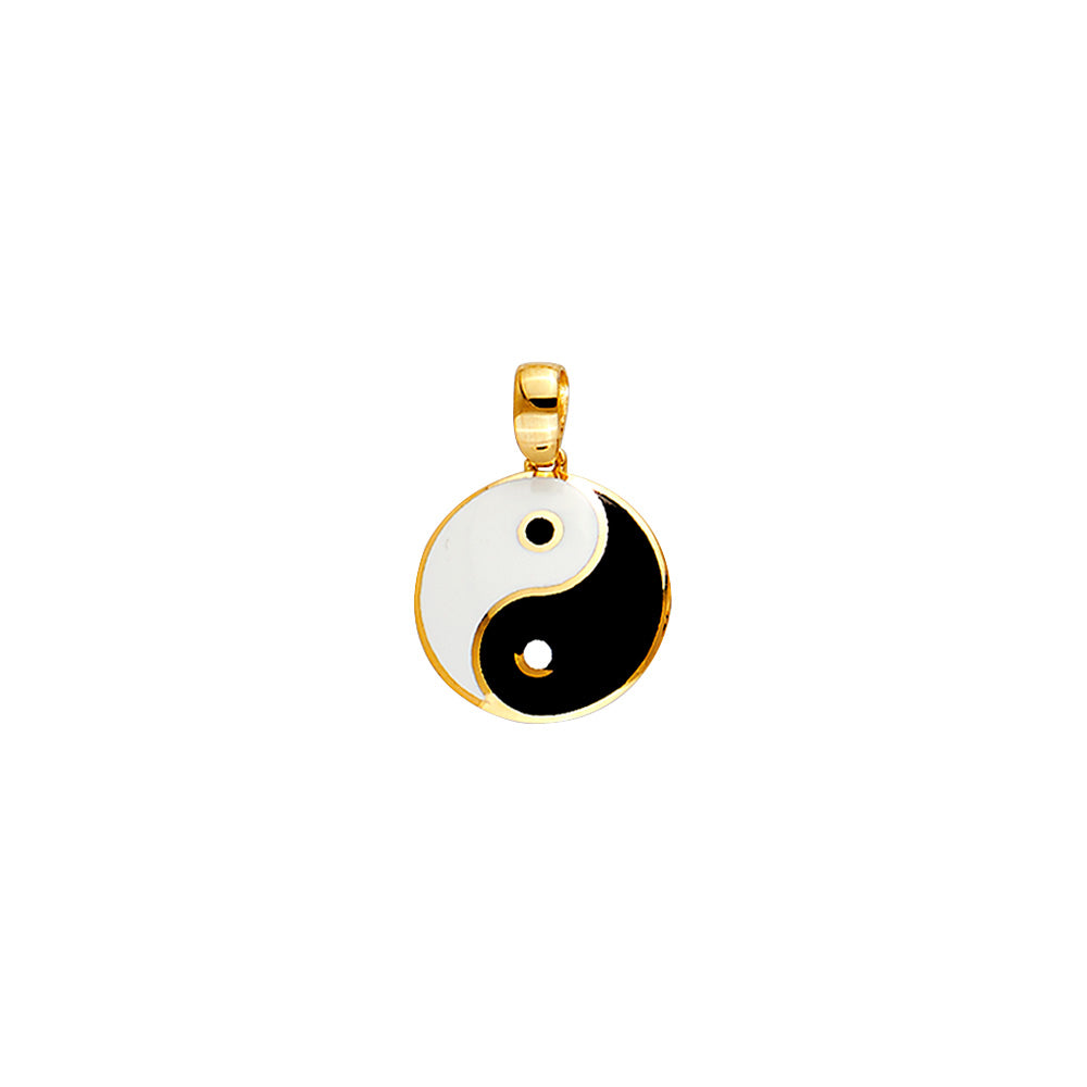14K Yellow Gold Enamel Yin Yang Medal Pendant