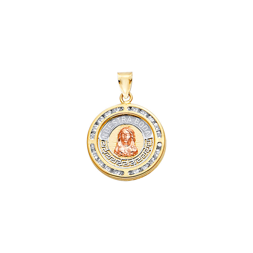 14K Yellow White Rose Gold CZ Round Nuestra Boda Pt W/Jesus