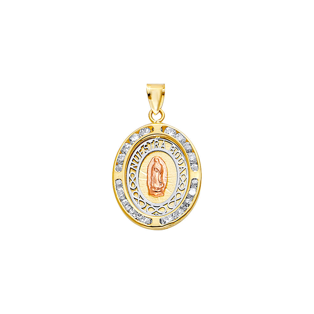 14K Yellow White Rose Gold CZ Oval Nuestra Boda Pt W/Guadalue