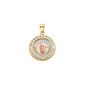 14K Yellow White Rose Gold CZ Round 15 Anos Pendant W/Guadaupe