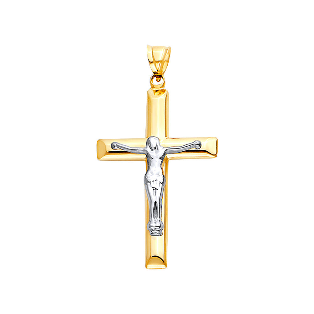 14K Two Tone Gold Hollow Cross With Jesus