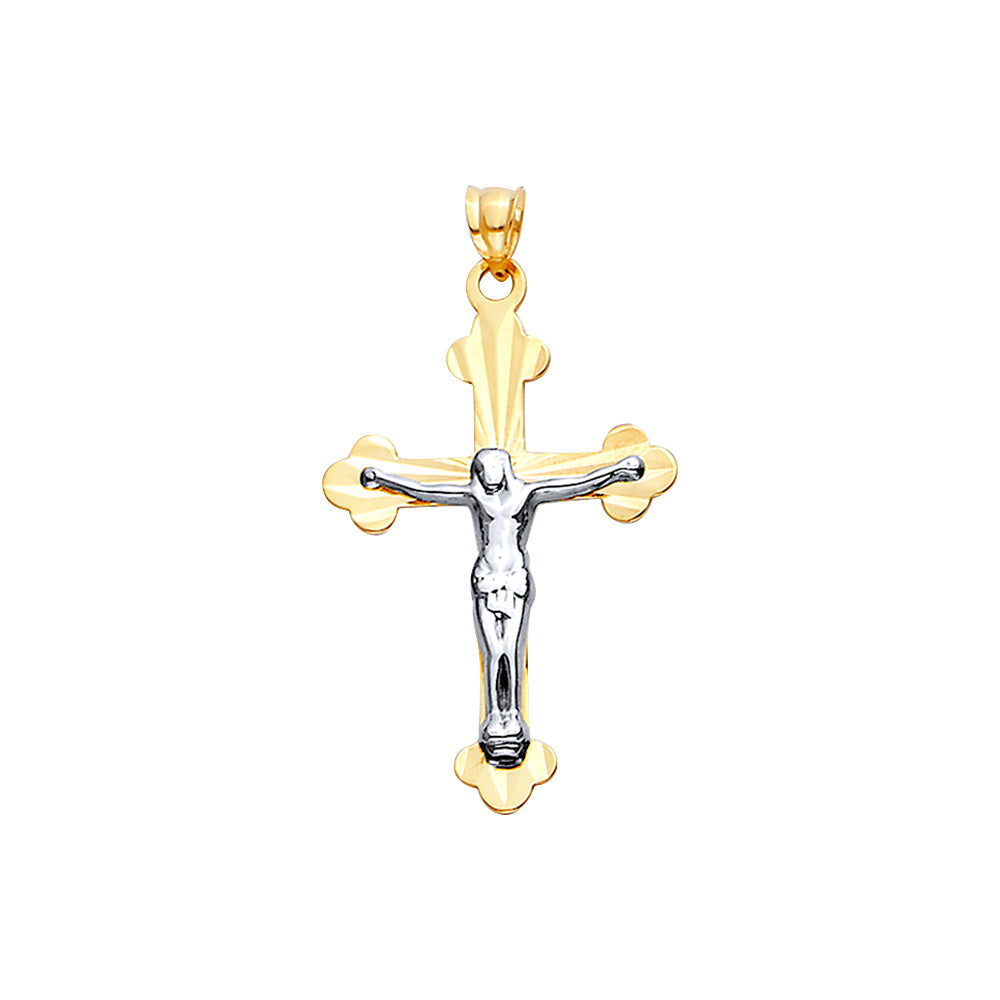 14K Two Tone Gold Diamond Cut Cross With Jesus