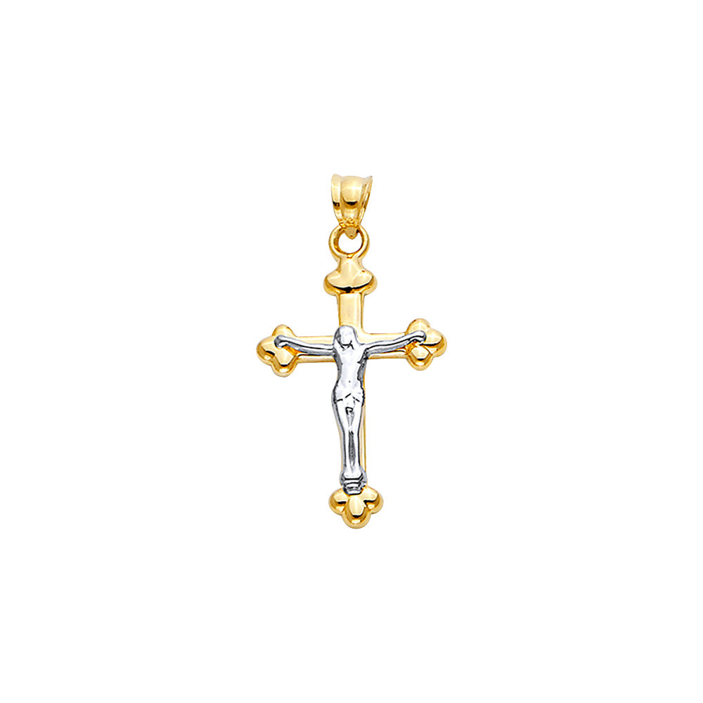 14K Two Tone Gold Hollow Cross With Jesus