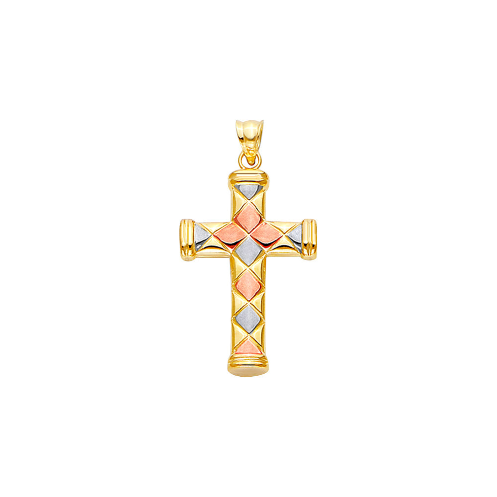 14K Yellow White Rose Gold Hollow Fancy Cross