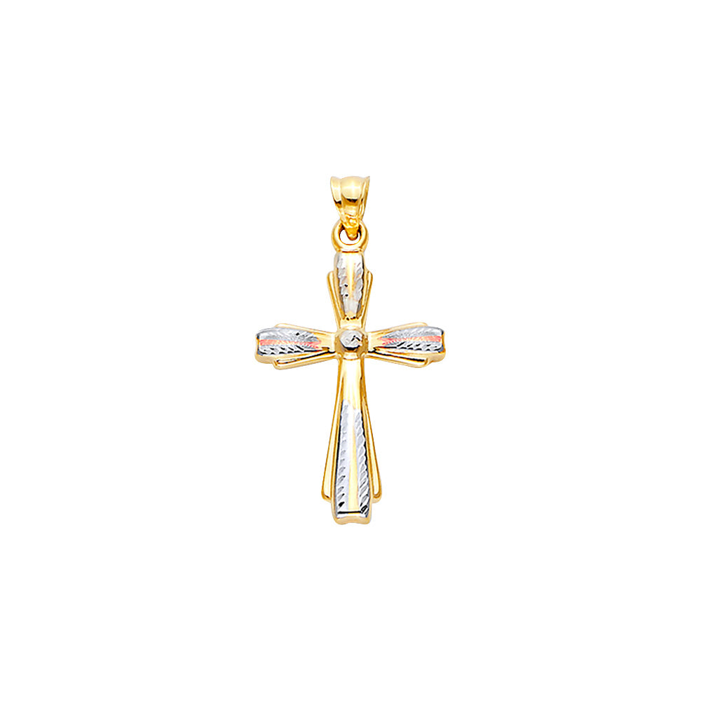 14K Yellow White Rose Gold Hollow Fancy Cross