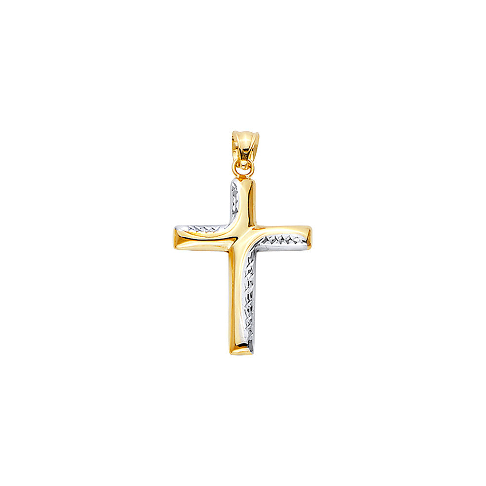 14K Two Tone Gold Hollow Fancy Cross