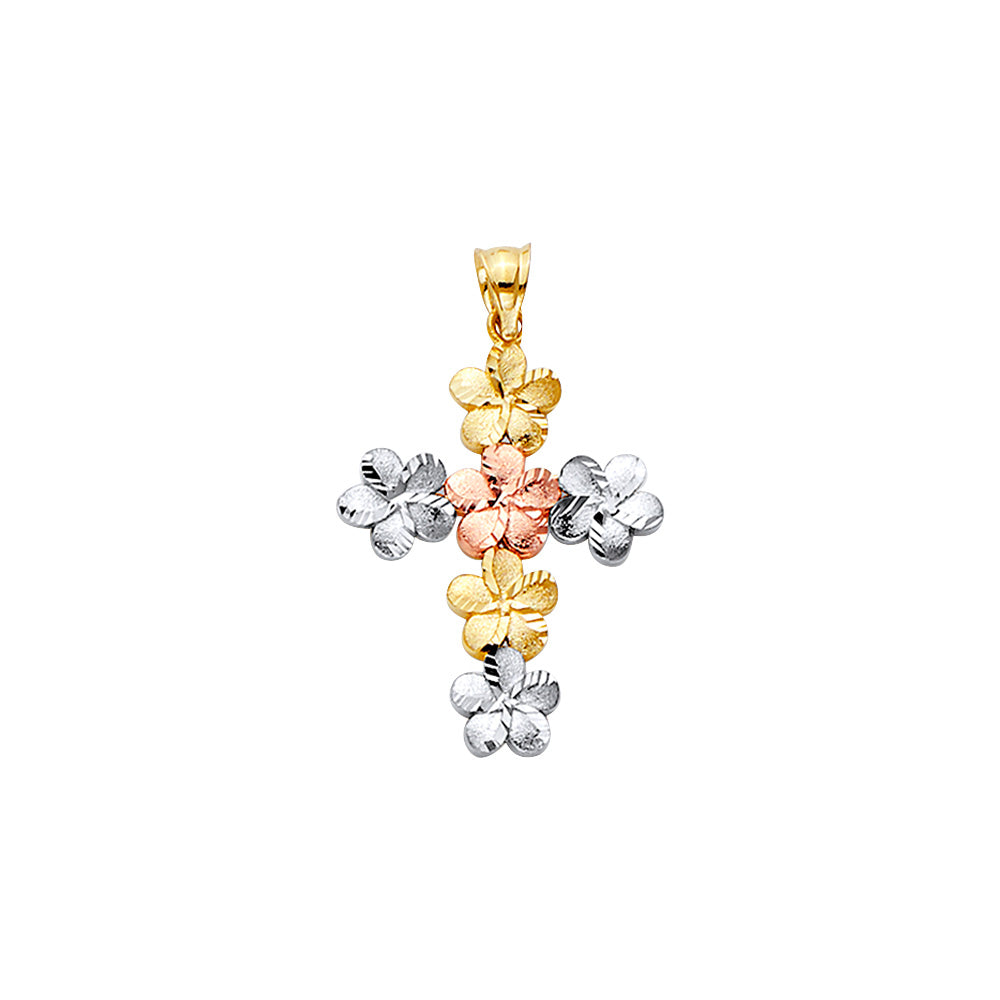 14K Yellow White Rose Gold Hawaiian Flower Cross