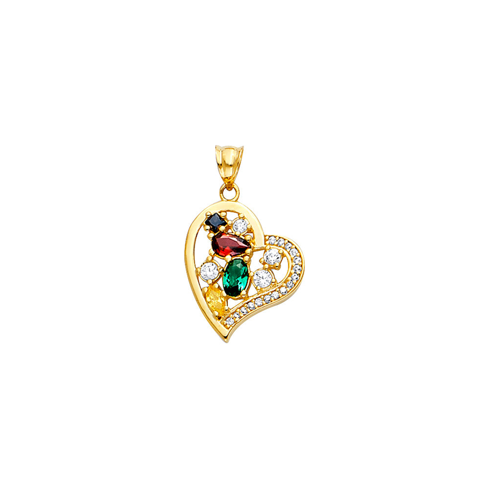 14K Yellow Gold Heart Pendant With Family CZ