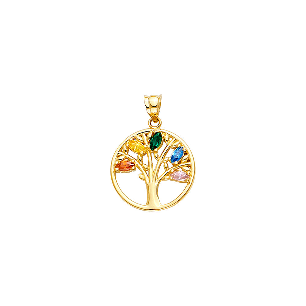 14K Yellow Gold Round Pendant With Family CZ