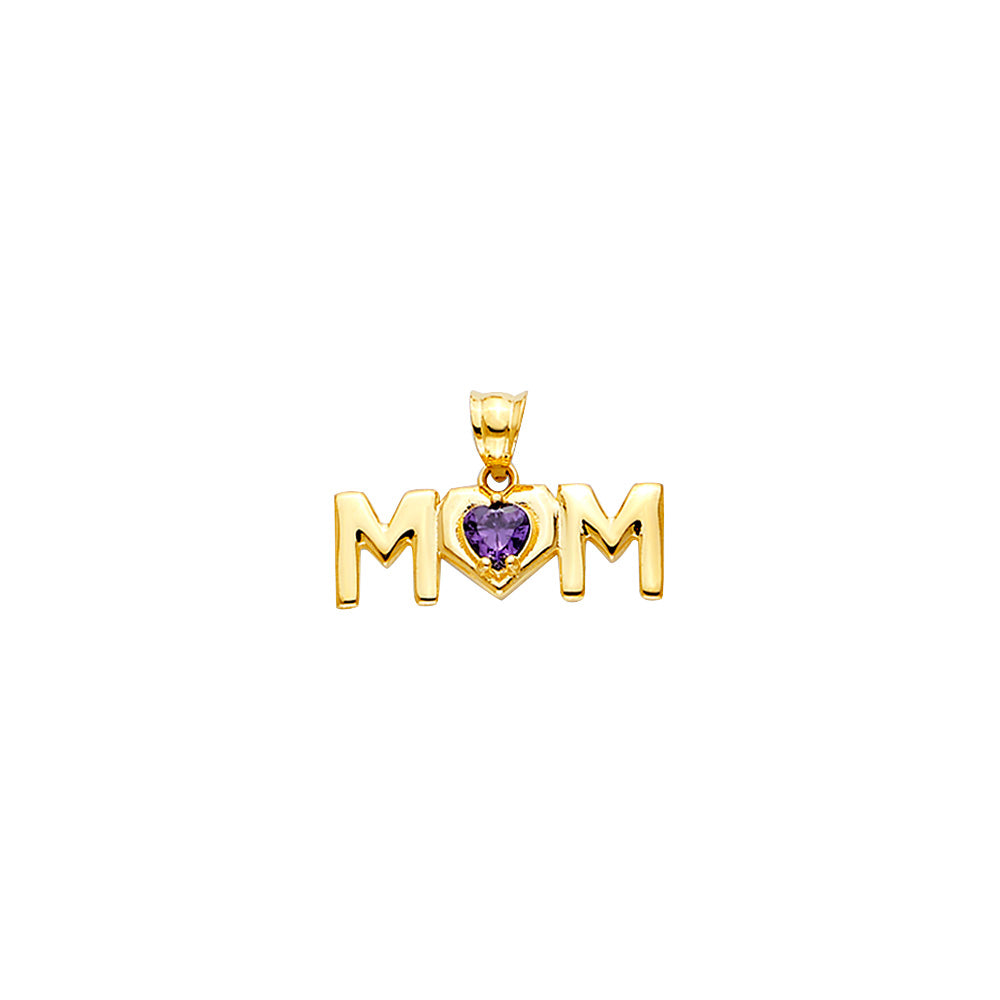 14K Yellow Gold Mom Pendant With CZ
