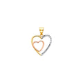 14K Yellow White Rose Gold Double Heart Diamond Cut Pendant