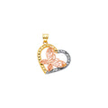 14K Yellow White Rose Gold Diamond Cut Pendant With Pink Butterfly